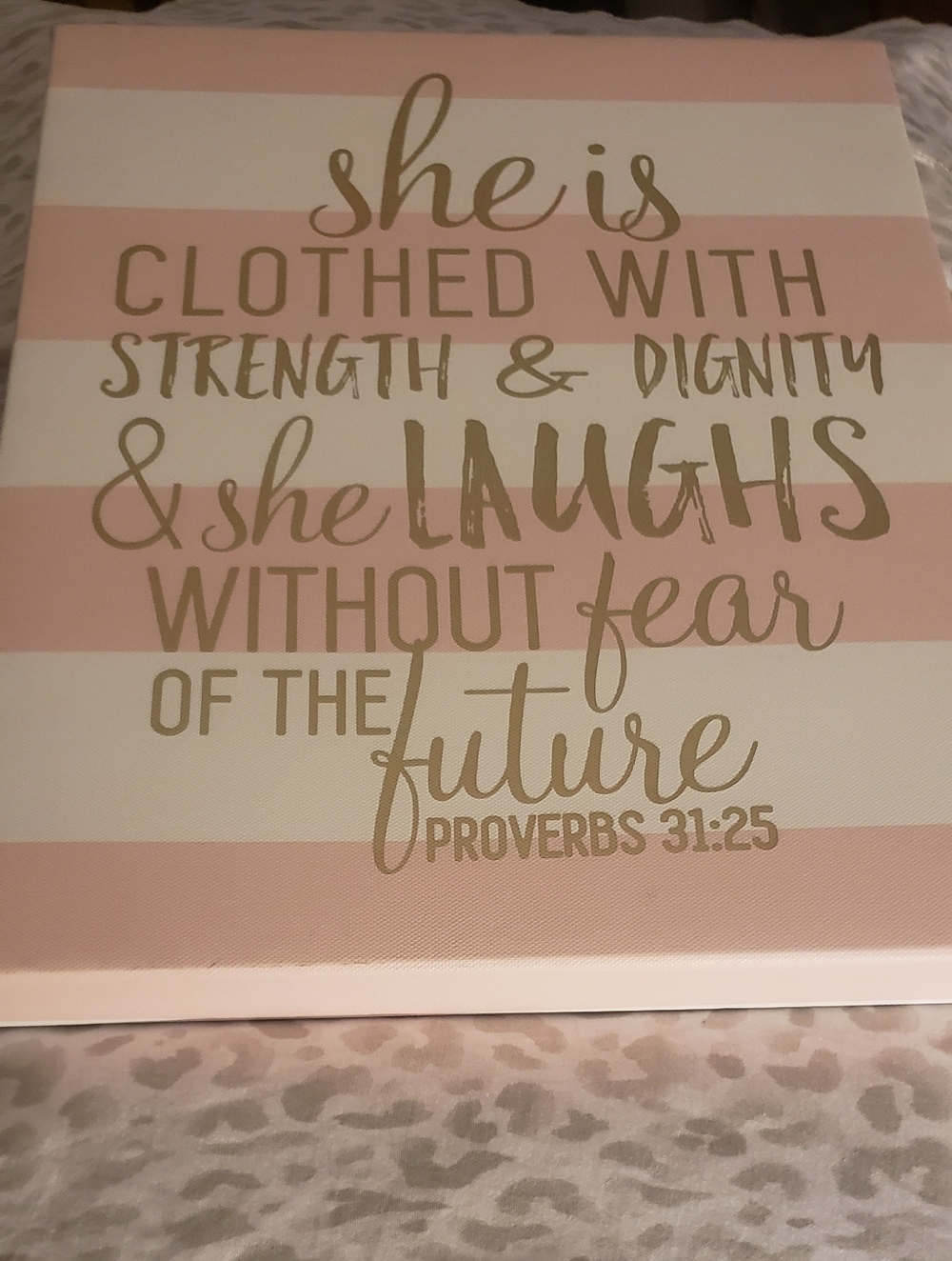 Hobby Lobby Pink, White & Gold Striped Proverbs Wall Art. New with Tags